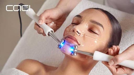 Woman receiving skin rejuvenation treatment with LED therapy at Cannelle Skin Clinic.