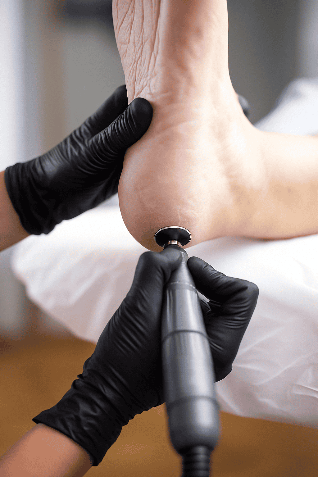 Professional skin rejuvenation treatment on the ankle at Cannelle Skin Clinic, using advanced laser.