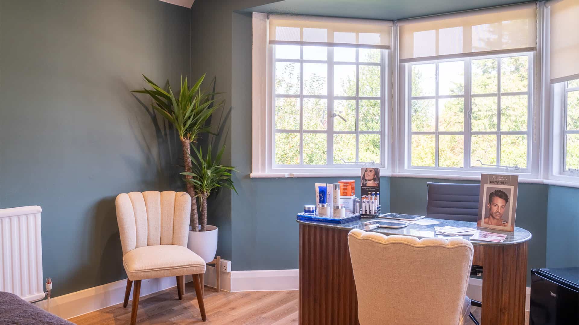 Interior of skincare consultation room with natural light at Cannelle Skin Clinic.
