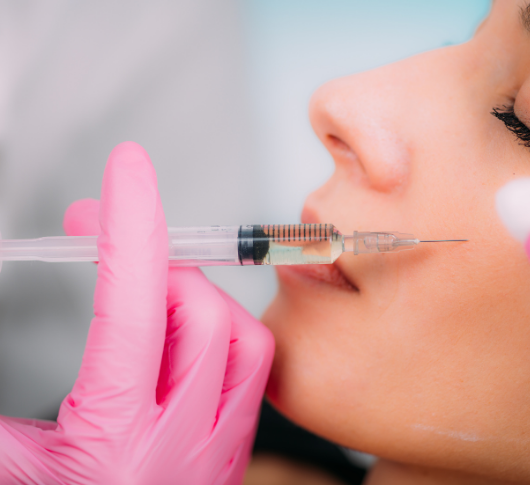 Close-up of cheek filler treatment on female patient