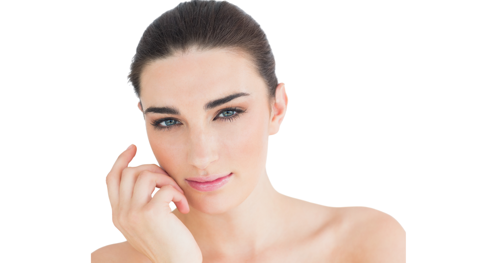 Close-up portrait of woman with hand on cheek