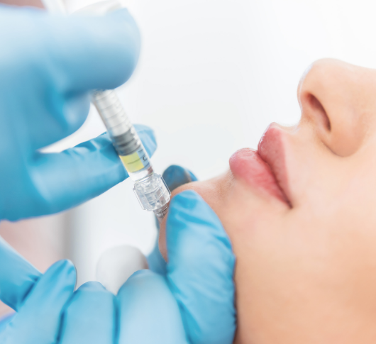 Close-up of cosmetic chin filler treatment