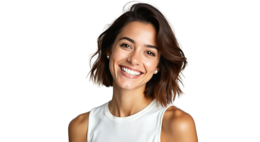 long hair brunette smiling after HIFU treatment