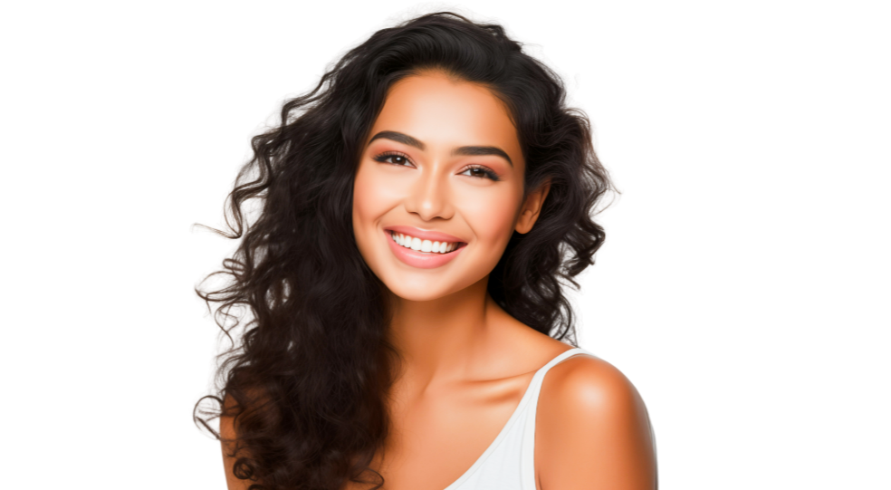 smiling brunette on white background