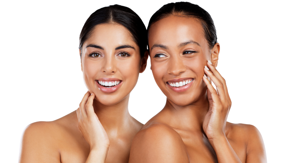 two women smiling after mirconeedling treatment