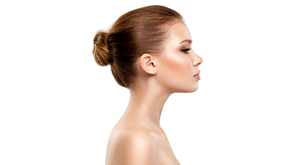 close up side image of a woman after nose fillers