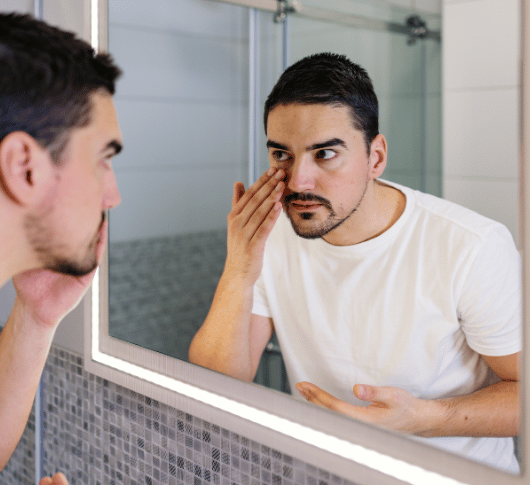man checking out eye bags